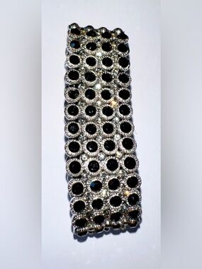 Vintage Black and Silver Crystal Multi-Row Bracelet